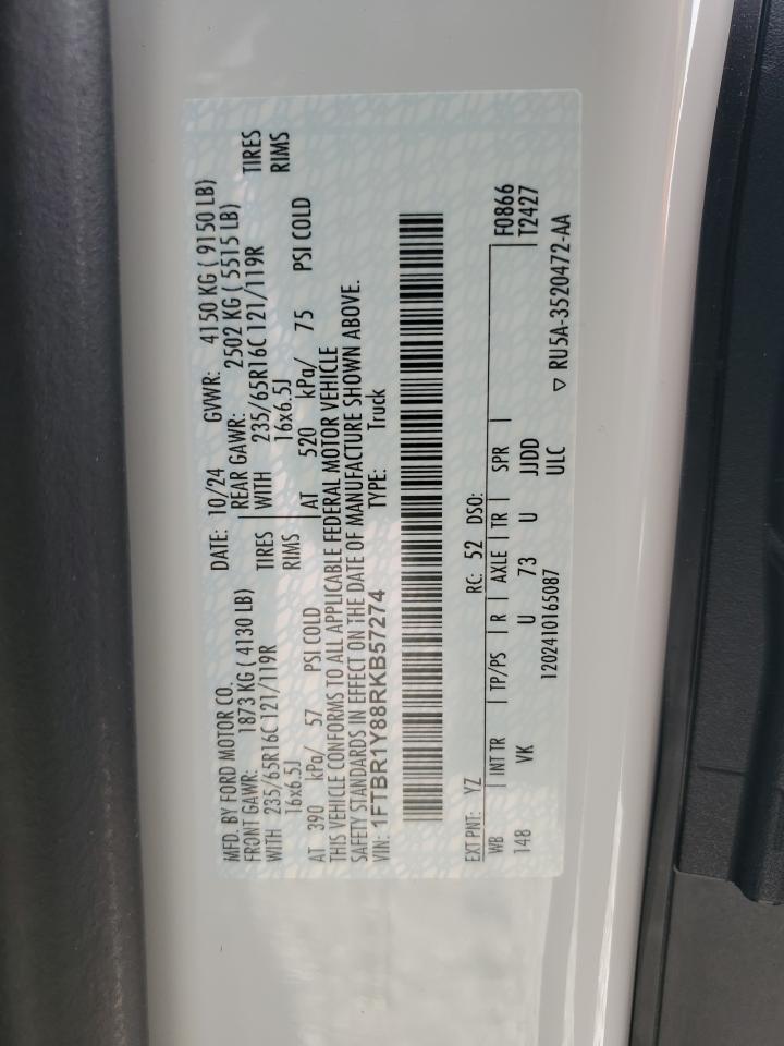 2024 Ford Transit T-250 VIN: 1FTBR1Y88RKB57274 Lot: 82553665