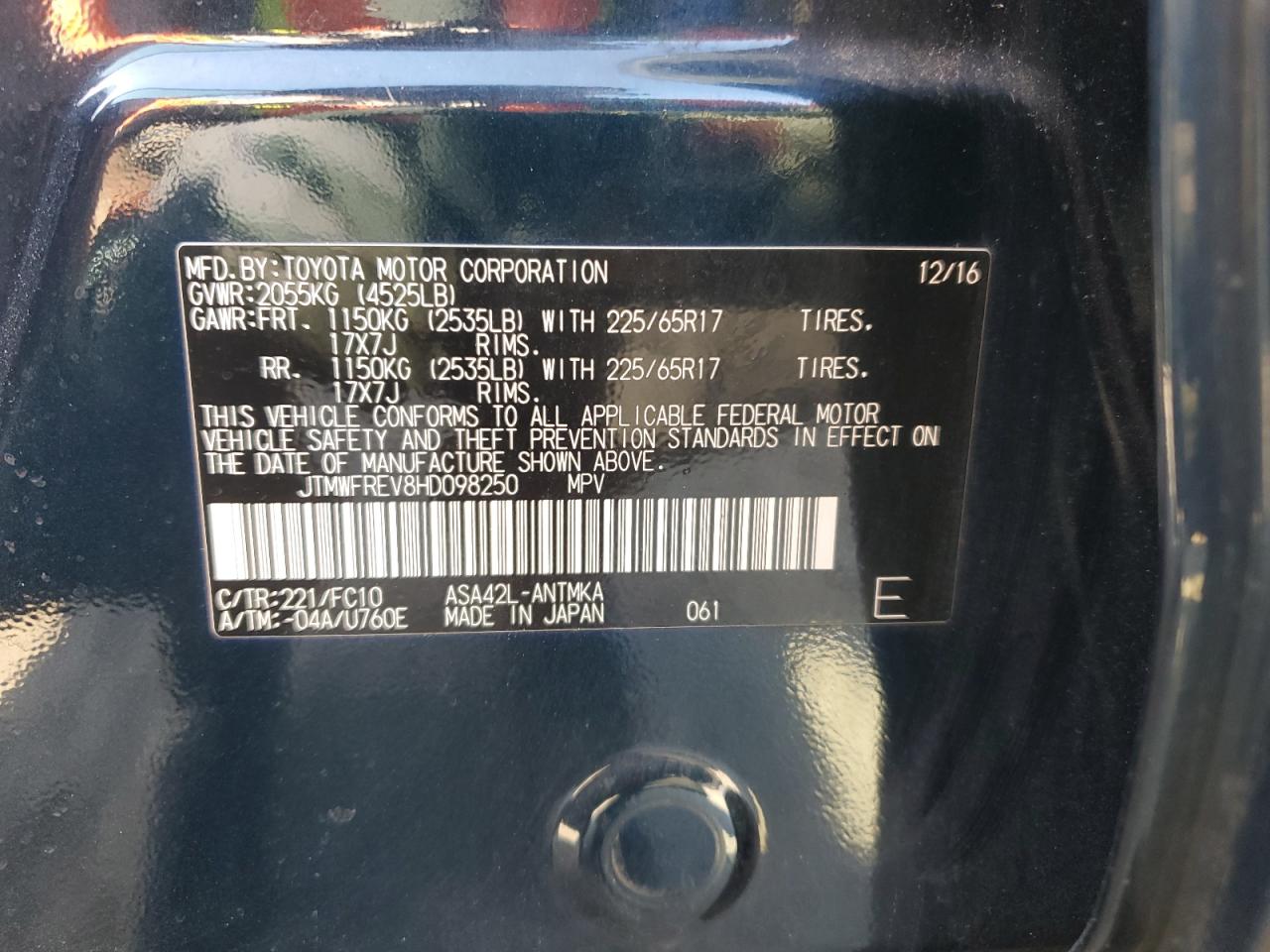 2017 Toyota Rav4 Xle VIN: JTMWFREV8HD098250 Lot: 81995835