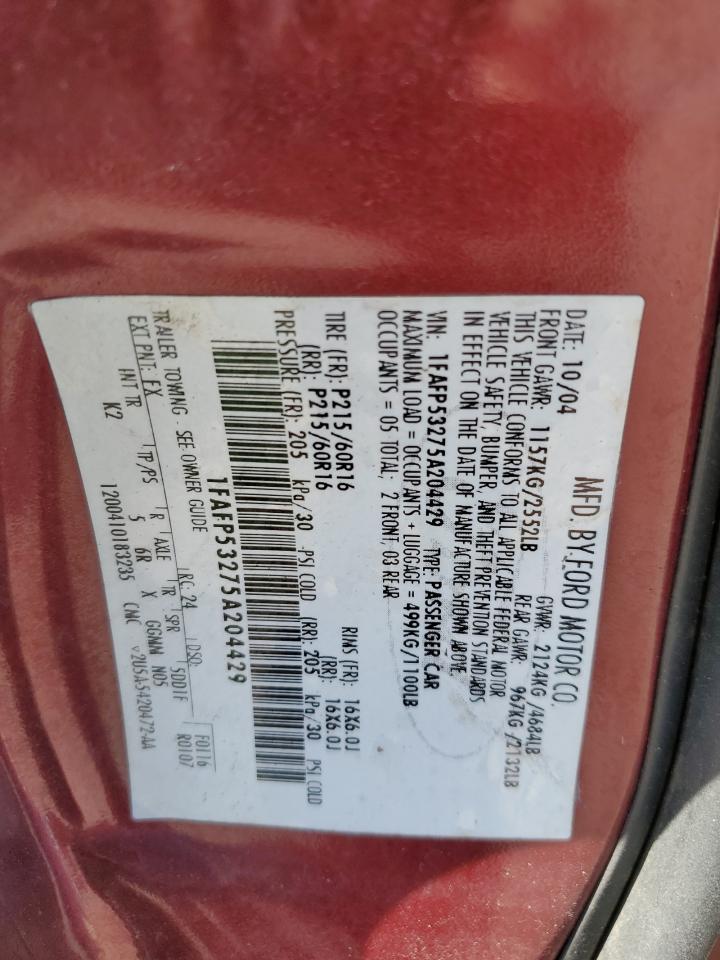 2005 Ford Taurus Se VIN: 1FAFP53275A204429 Lot: 85827215