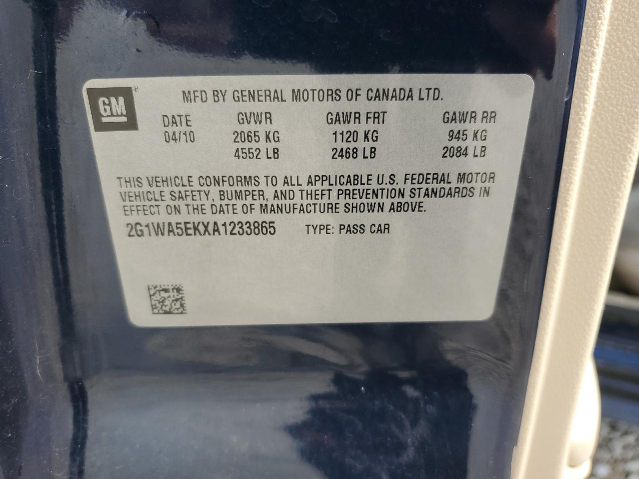 2010 Chevrolet Impala Ls VIN: 2G1WA5EKXA1233865 Lot: 85153405