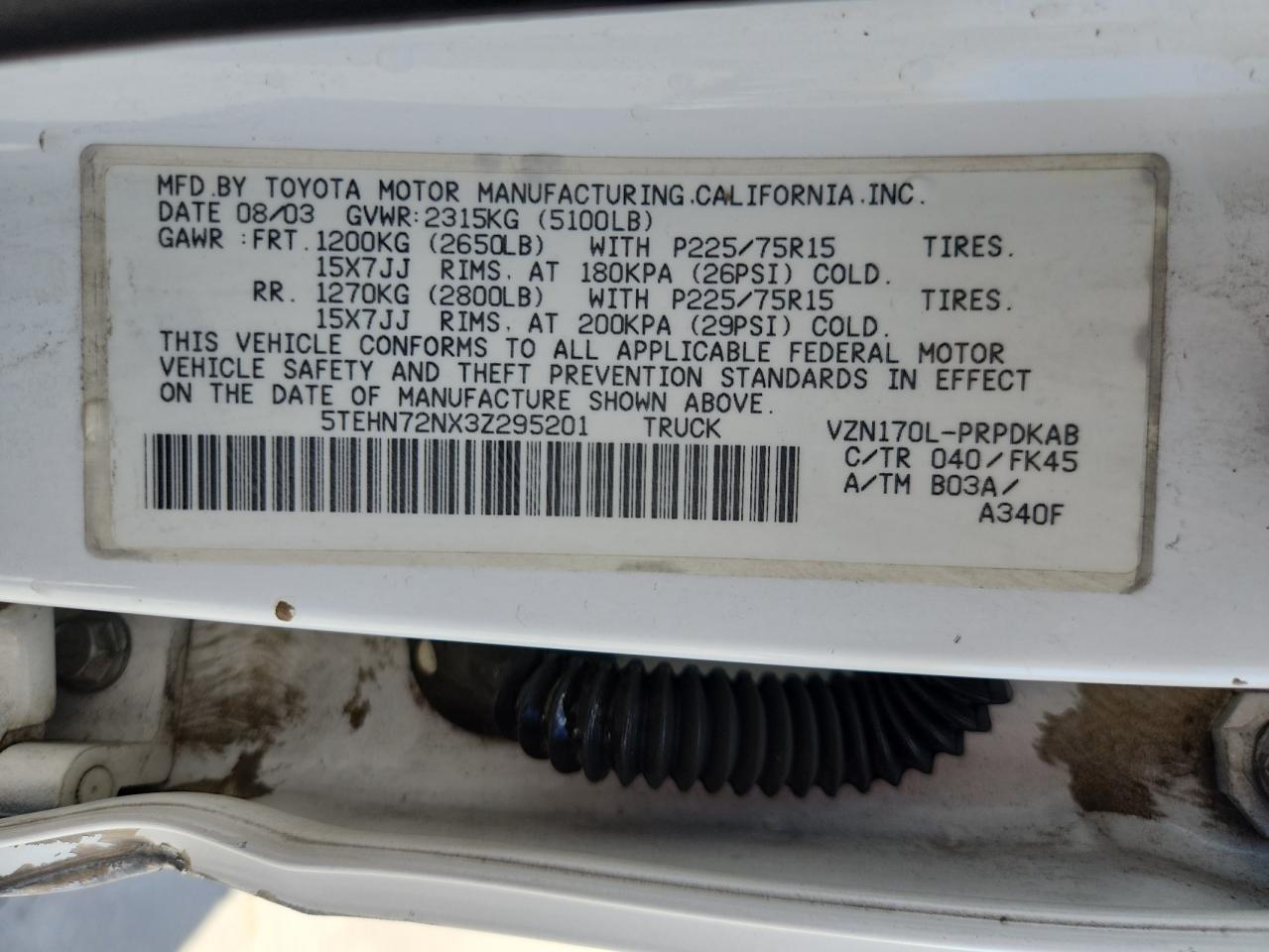 2003 Toyota Tacoma Double Cab VIN: 5TEHN72NX3Z295201 Lot: 90075135