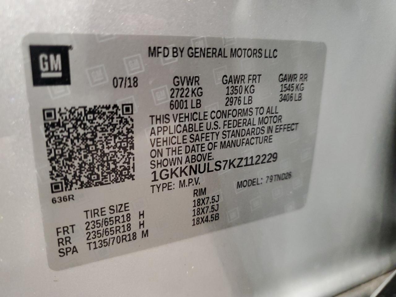 2019 GMC Acadia Slt-1 VIN: 1GKKNULS7KZ112229 Lot: 82000945