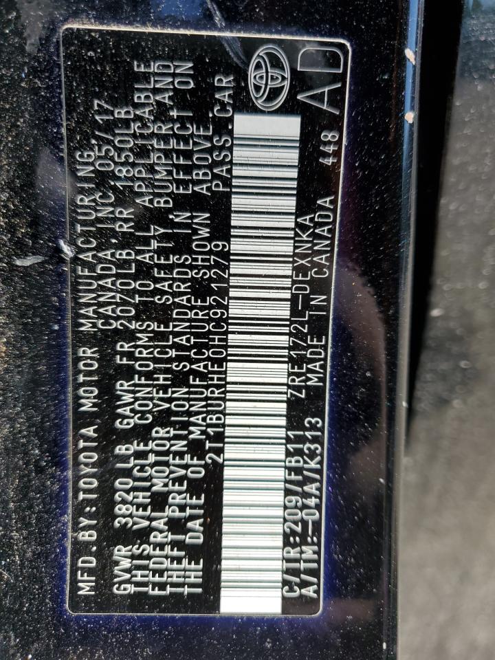 2017 Toyota Corolla L VIN: 2T1BURHE0HC921279 Lot: 84811885