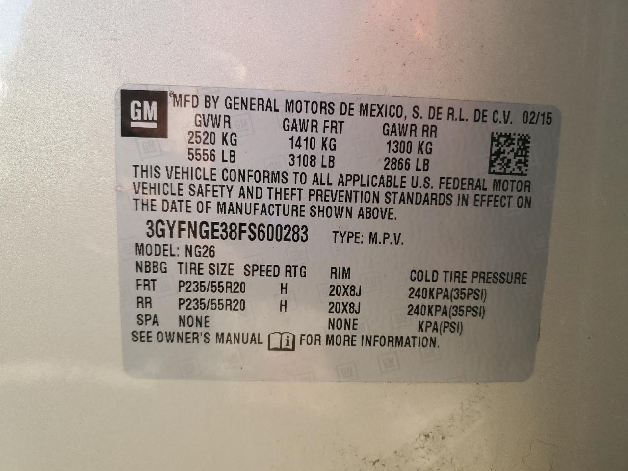 2015 Cadillac Srx Premium Collection VIN: 3GYFNGE38FS600283 Lot: 85371585