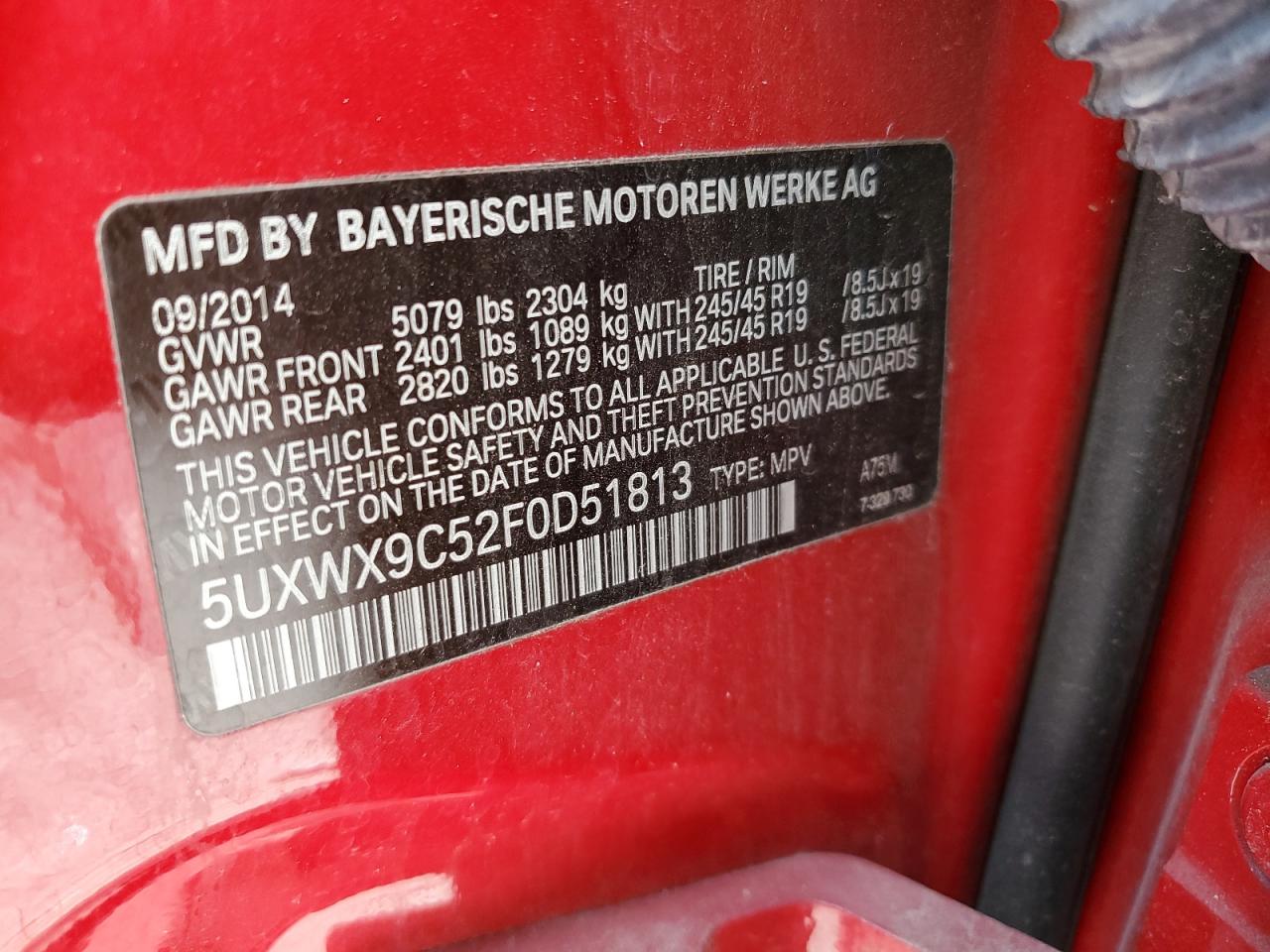 2015 BMW X3 xDrive28I VIN: 5UXWX9C52F0D51813 Lot: 86713015