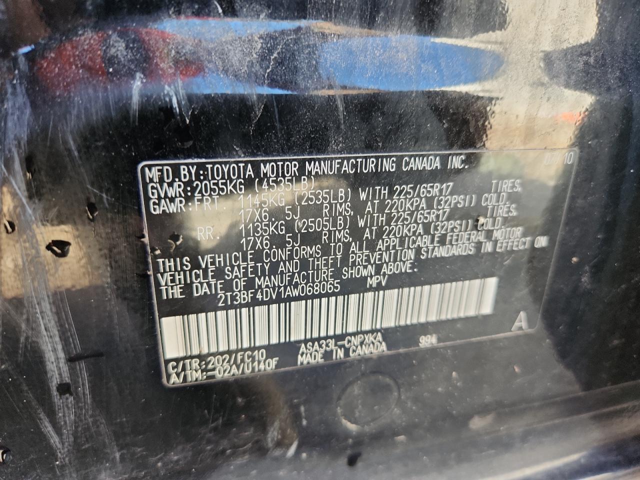 2010 Toyota Rav4 VIN: 2T3BF4DV1AW068065 Lot: 90725885