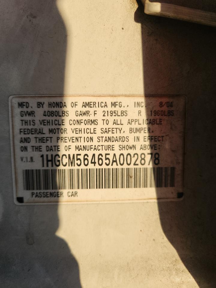 2005 Honda Accord Lx VIN: 1HGCM56465A002878 Lot: 85780775