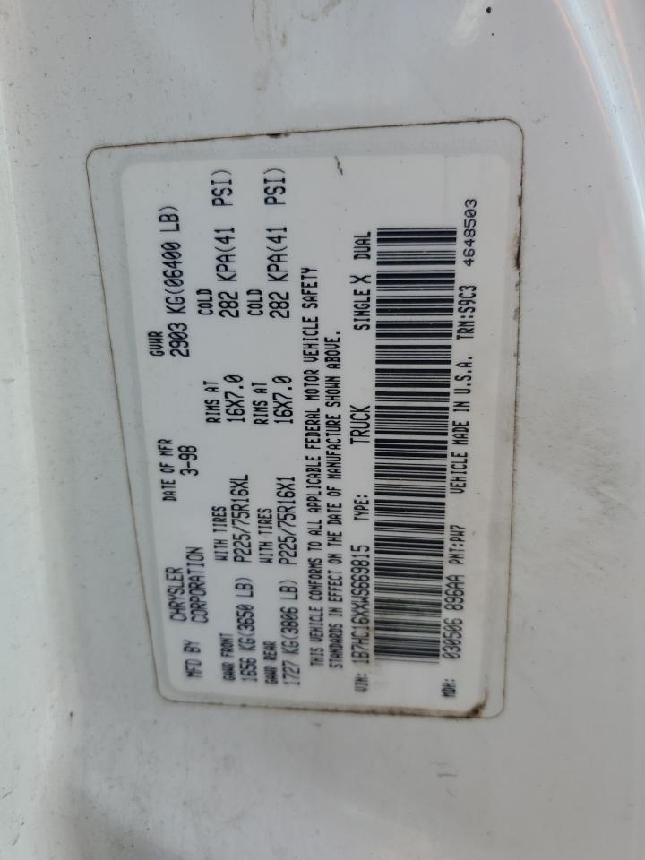 1998 Dodge Ram 1500 VIN: 1B7HC16XXWS669815 Lot: 86993375