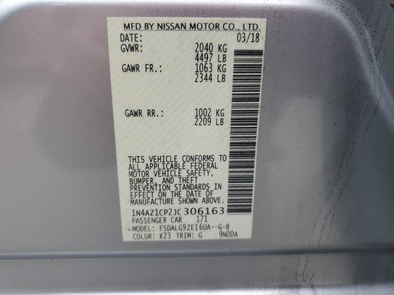 2018 Nissan Leaf S VIN: 1N4AZ1CP2JC306163 Lot: 84573025