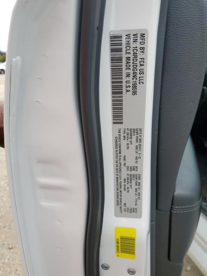 2022 Dodge Durango Gt VIN: 1C4RDJDG4NC198595 Lot: 85540225