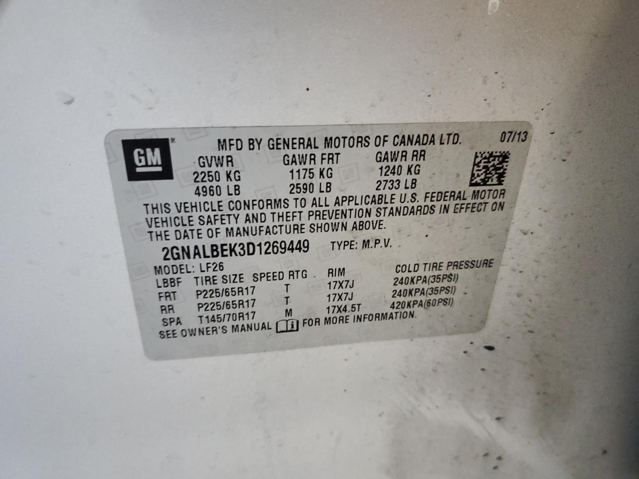 2013 Chevrolet Equinox Ls VIN: 2GNALBEK3D1269449 Lot: 85338365