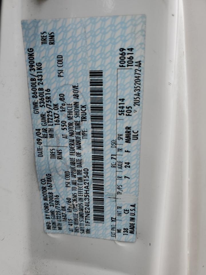 2005 Ford Econoline E250 Van VIN: 1FTNE24L35HA21540 Lot: 85853455