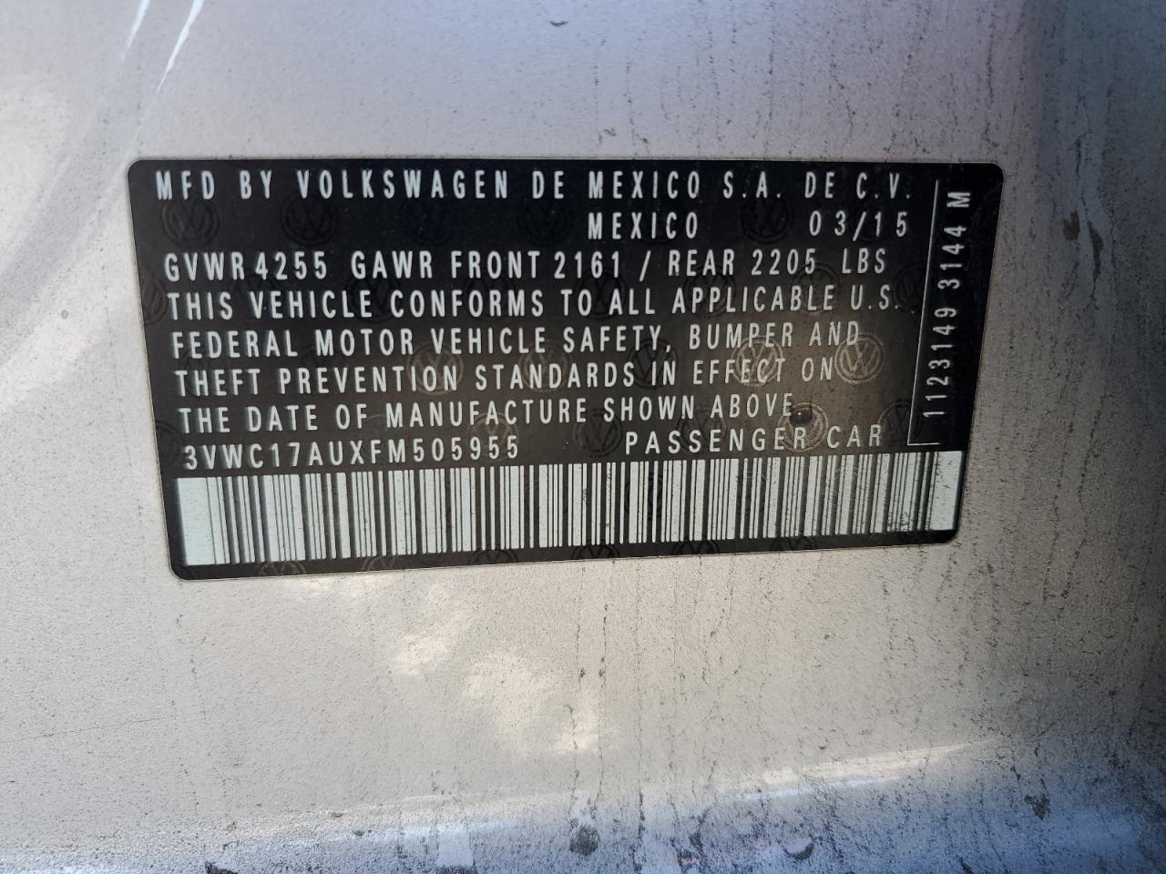 2015 Volkswagen Golf Sportwagen S VIN: 3VWC17AUXFM505955 Lot: 86605445