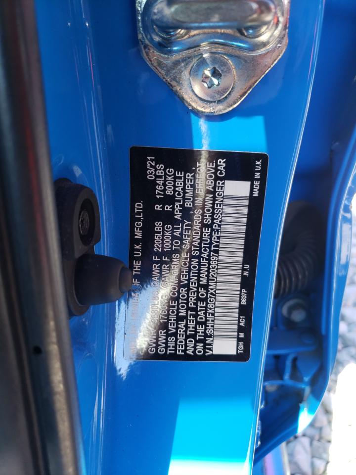 2021 Honda Civic Type-R Touring VIN: SHHFK8G7XMU203697 Lot: 85266005