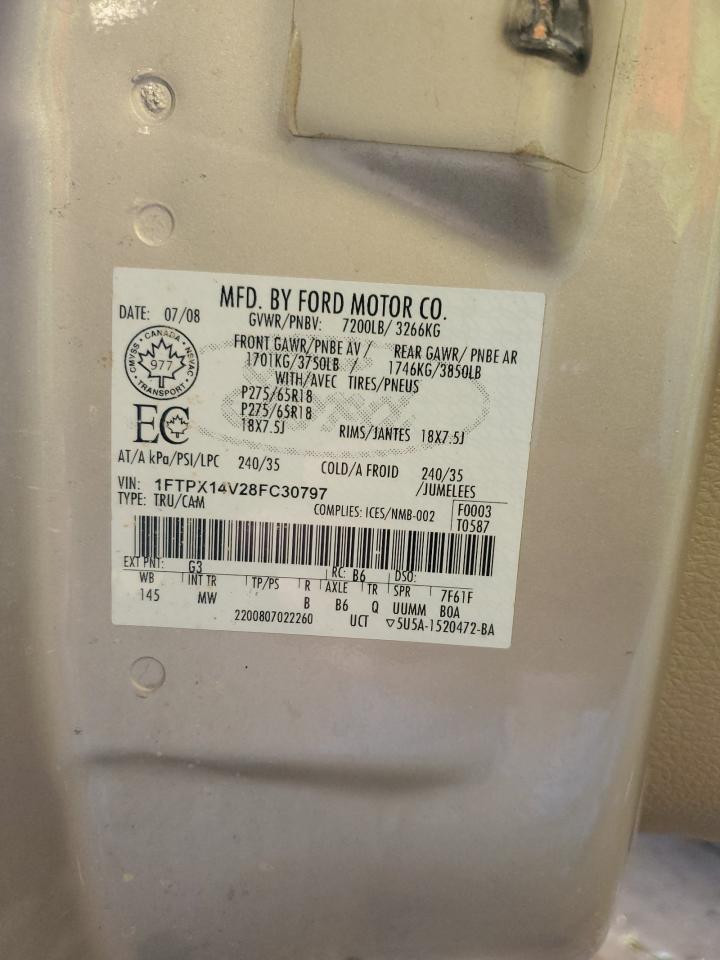 2008 Ford F150 VIN: 1FTPX14V28FC30797 Lot: 87408865