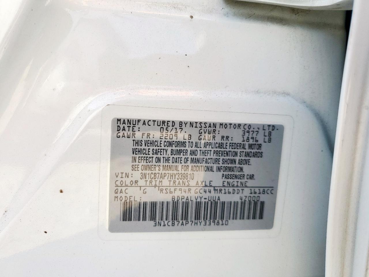 2017 Nissan Sentra Sr Turbo VIN: 3N1CB7AP7HY339810 Lot: 85203815