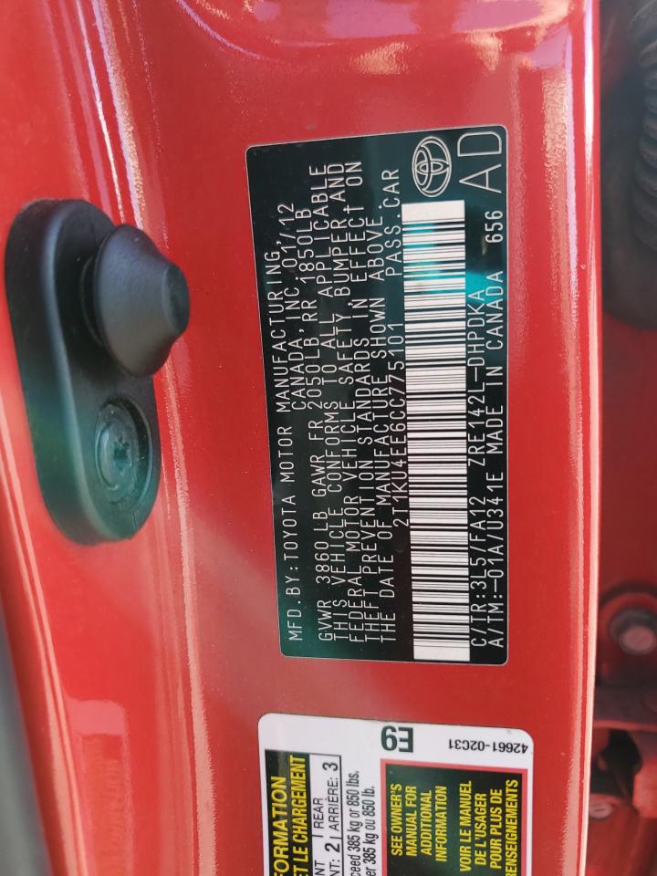 2012 Toyota Corolla Matrix VIN: 2T1KU4EE6CC775101 Lot: 90742765