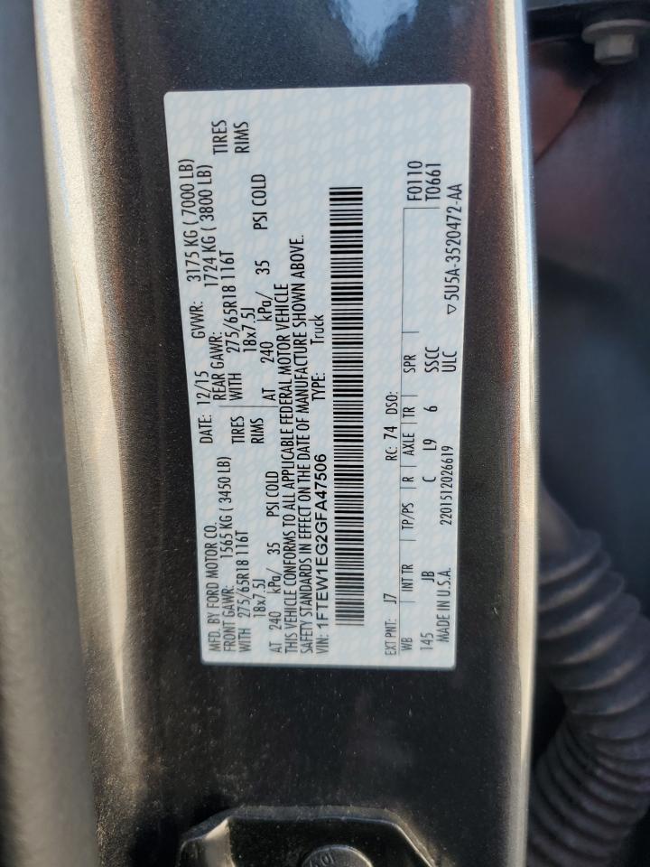 2016 Ford F150 Supercrew VIN: 1FTEW1EG2GFA47506 Lot: 85144345