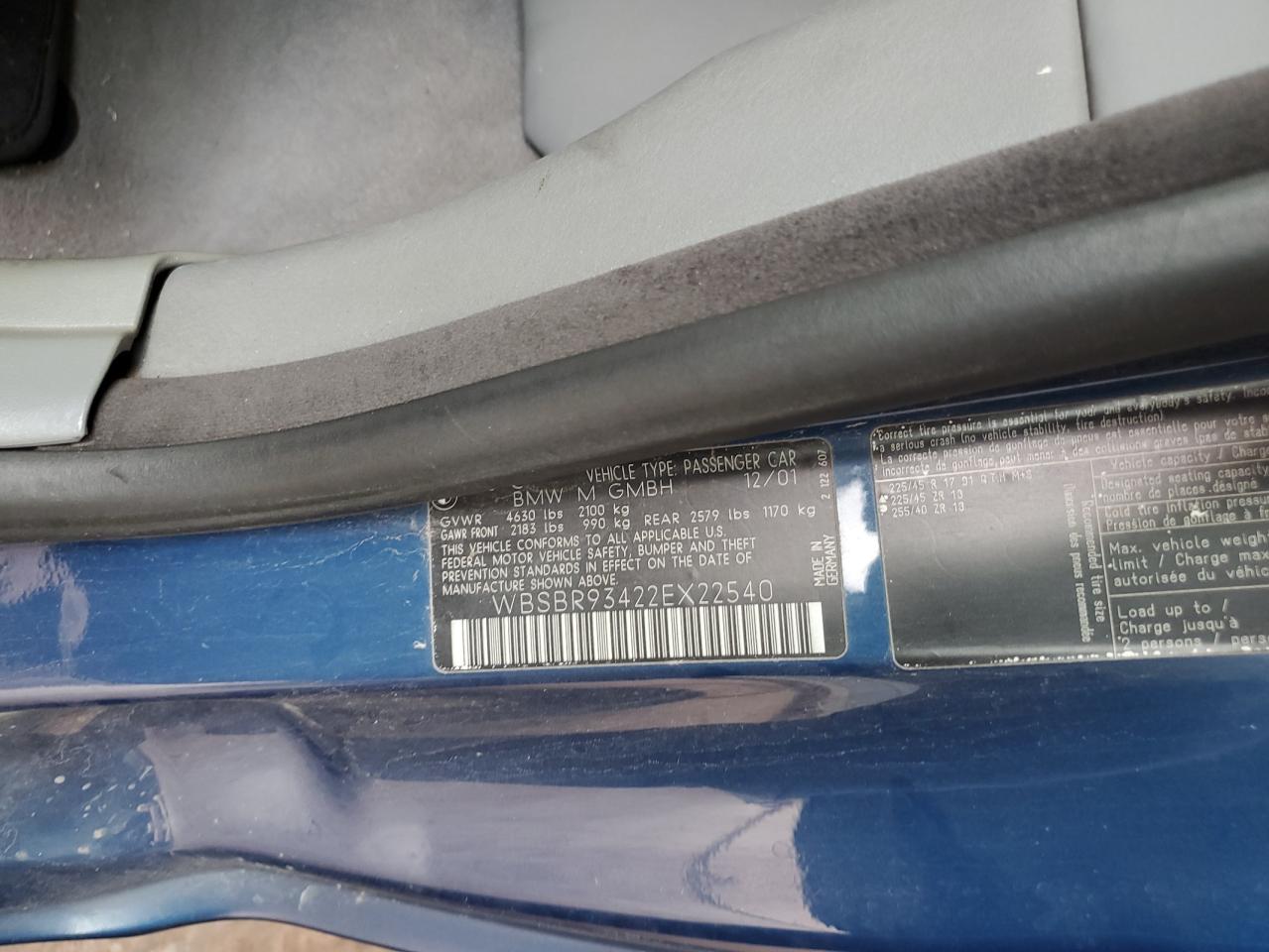 2002 BMW M3 VIN: WBSBR93422EX22540 Lot: 85381955
