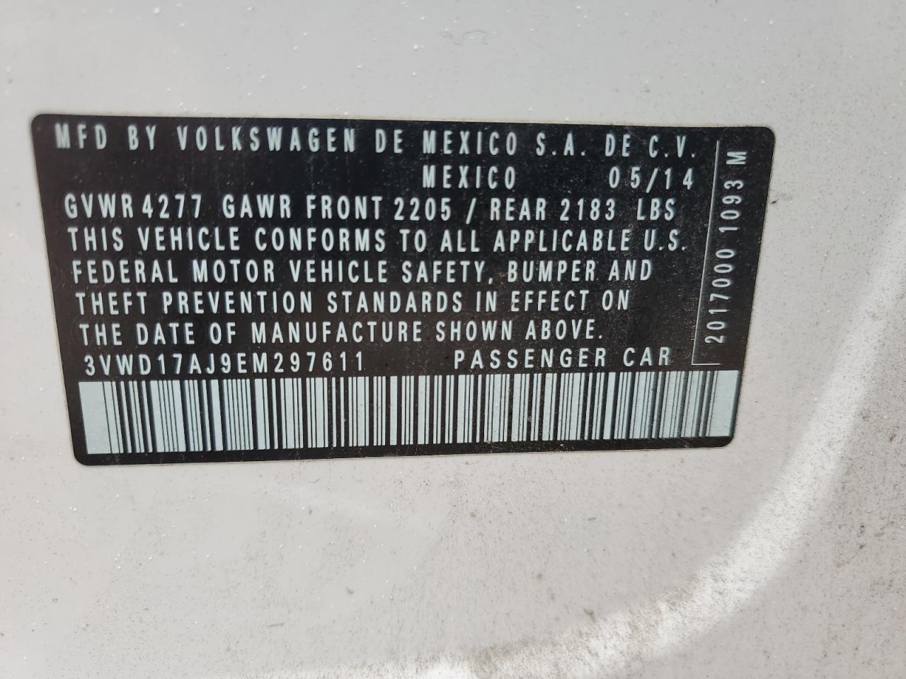 2014 Volkswagen Jetta Se VIN: 3VWD17AJ9EM297611 Lot: 85943515