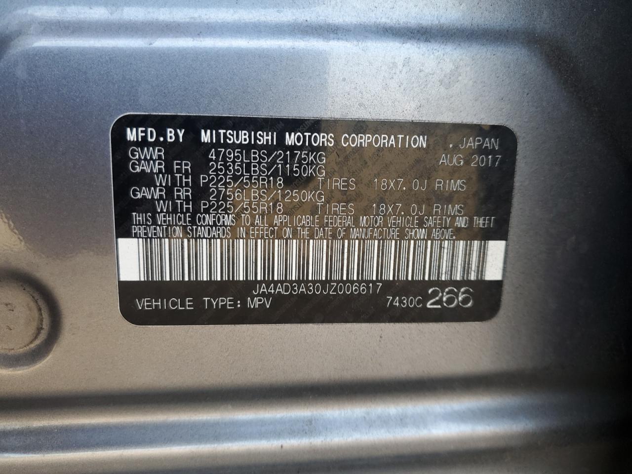 2018 Mitsubishi Outlander Se VIN: JA4AD3A30JZ006617 Lot: 84872675