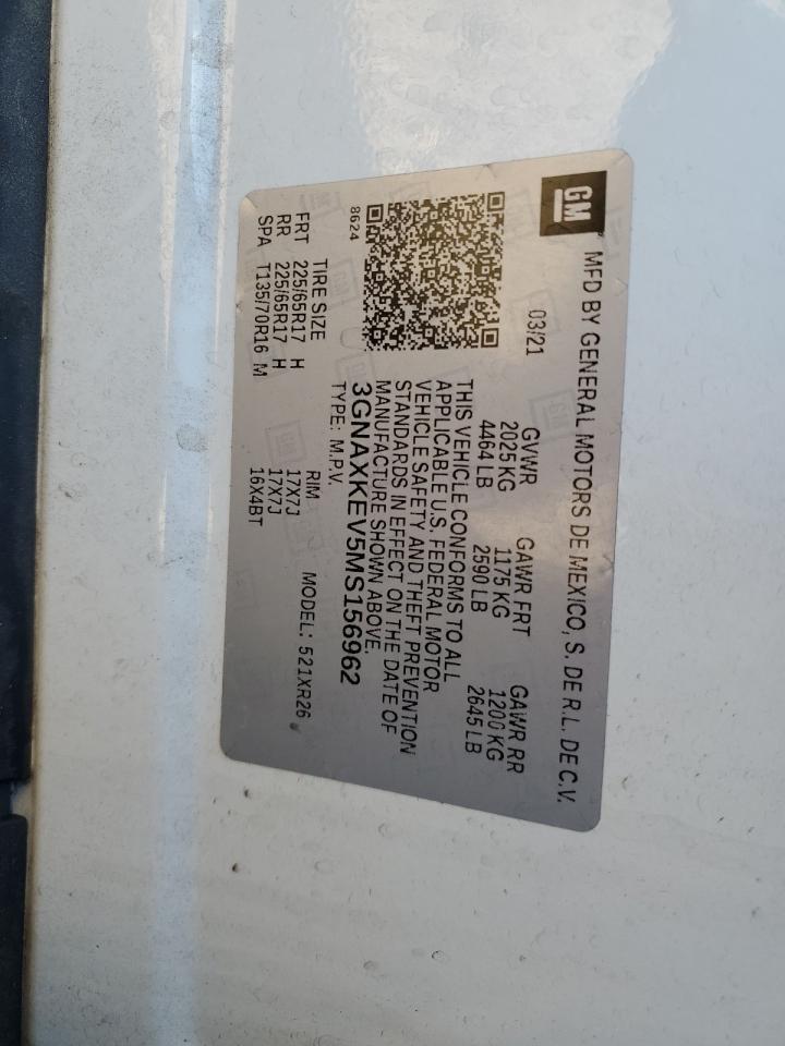 2021 Chevrolet Equinox Lt VIN: 3GNAXKEV5MS156962 Lot: 86406875