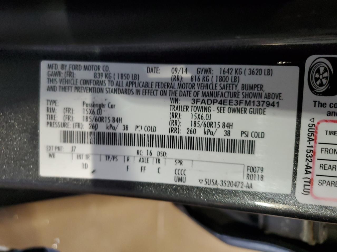 2015 Ford Fiesta Se VIN: 3FADP4EE3FM137941 Lot: 84971665