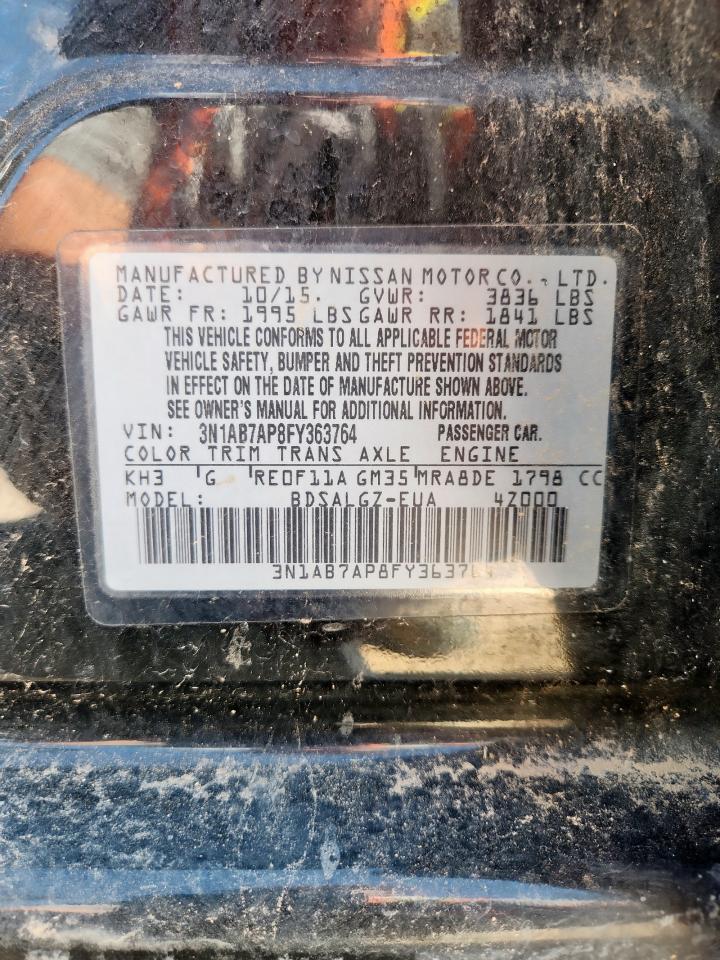 2015 Nissan Sentra S VIN: 3N1AB7AP8FY363764 Lot: 84381895