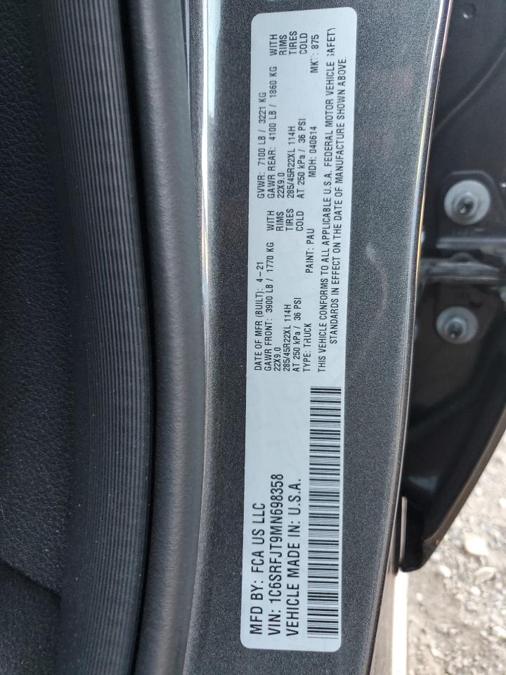 2021 Ram 1500 Laramie VIN: 1C6SRFJT9MN698358 Lot: 82784875