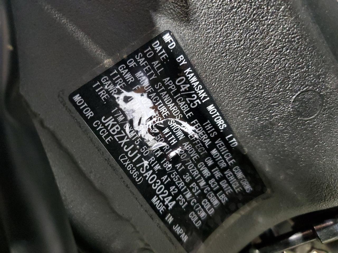 2025 Kawasaki Zx636 K VIN: JKBZXJJ17SA030244 Lot: 82659425