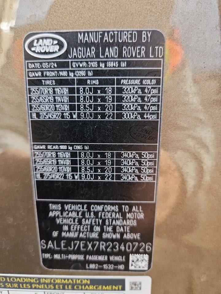 2024 Land Rover Defender 110 S VIN: SALEJ7EX7R2340726 Lot: 89681765