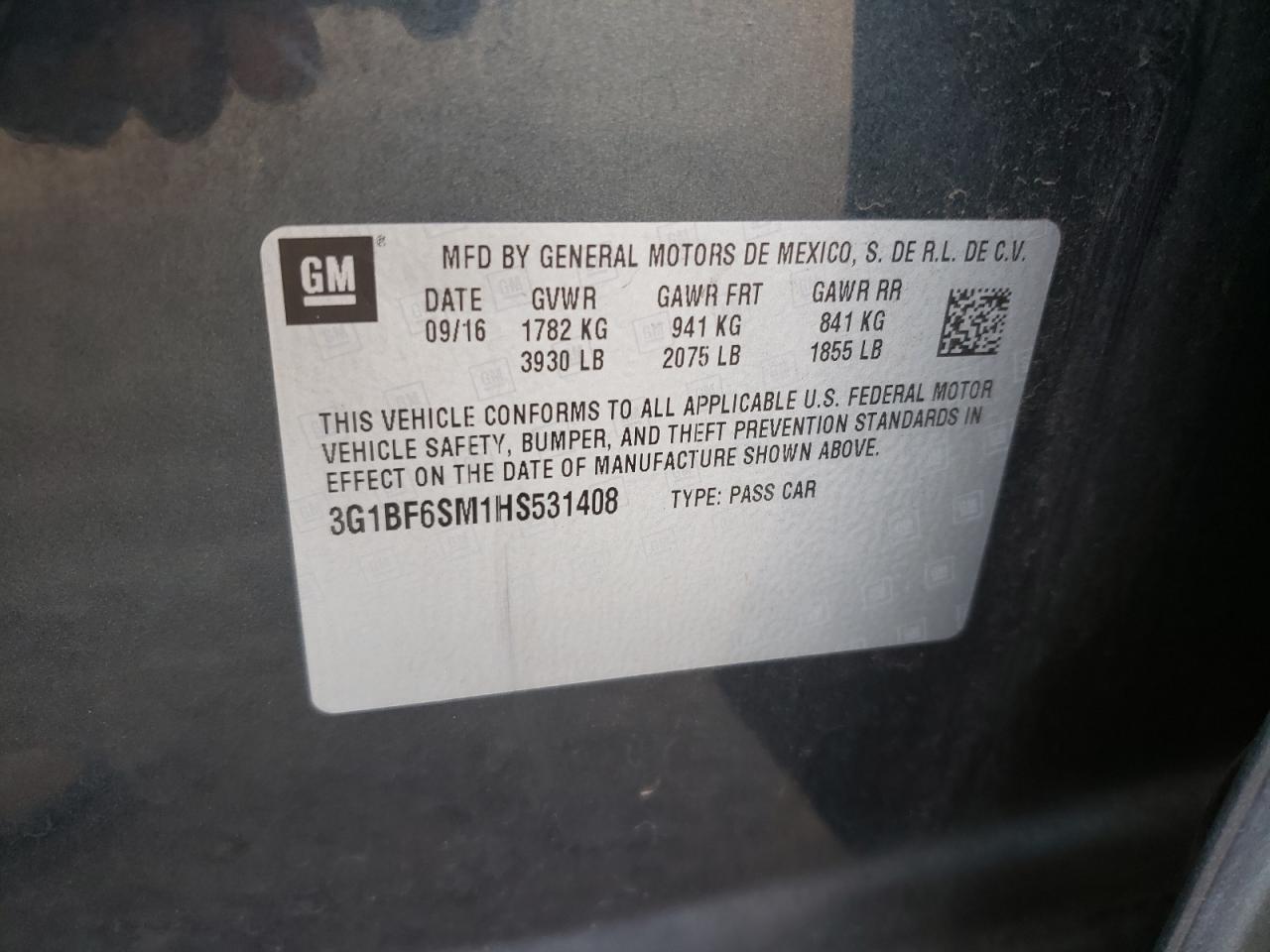 2017 Chevrolet Cruze Premier VIN: 3G1BF6SM1HS531408 Lot: 82356905