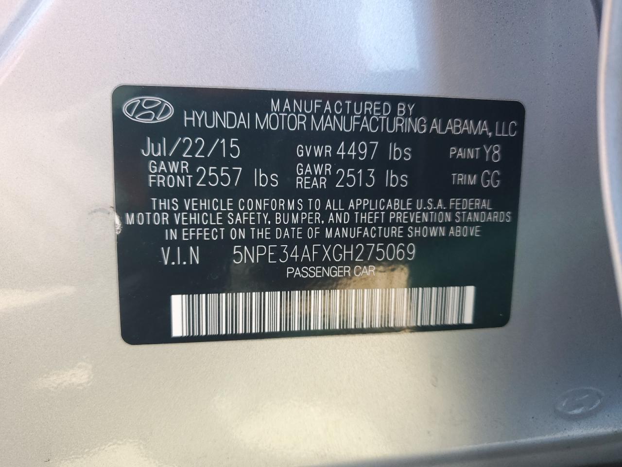 2016 Hyundai Sonata Sport VIN: 5NPE34AFXGH275069 Lot: 86131495