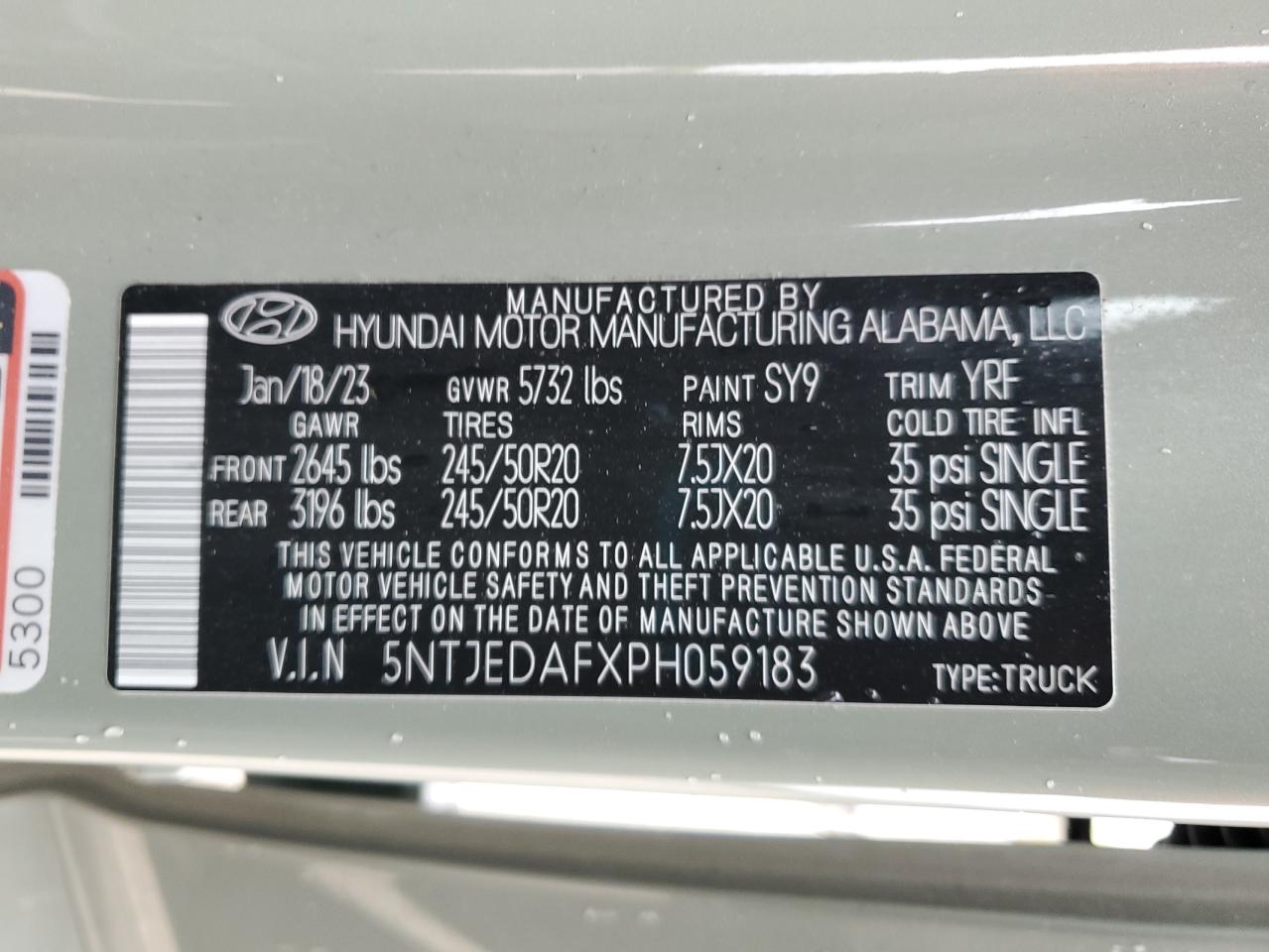 2023 Hyundai Santa Cruz Limited VIN: 5NTJEDAFXPH059183 Lot: 90455975
