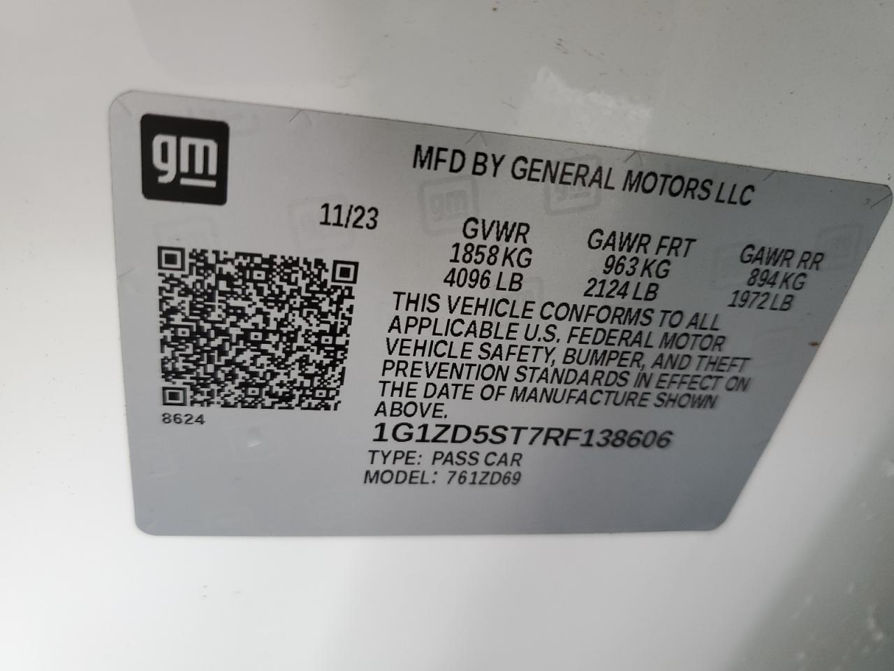 2024 Chevrolet Malibu Lt VIN: 1G1ZD5ST7RF138606 Lot: 85184855