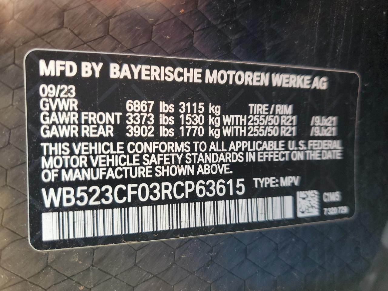 2024 BMW Ix xDrive50 VIN: WB523CF03RCP63615 Lot: 86530505