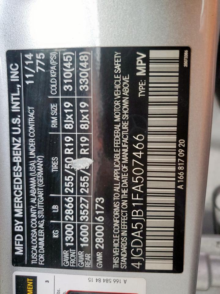 2015 Mercedes-Benz Ml 350 VIN: 4JGDA5JB1FA507466 Lot: 82468595