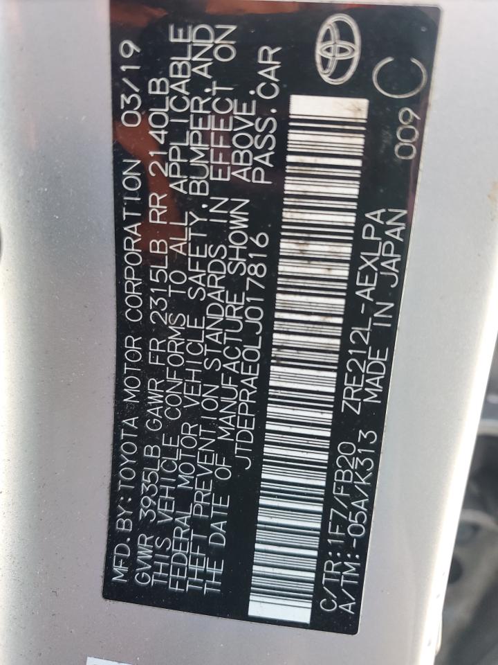 2020 Toyota Corolla Le VIN: JTDEPRAE0LJ017816 Lot: 86154515