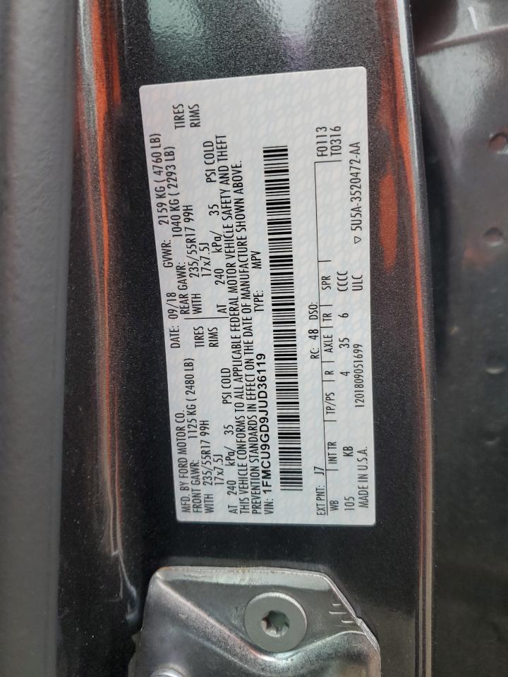 2018 Ford Escape Se VIN: 1FMCU9GD9JUD36119 Lot: 85719615