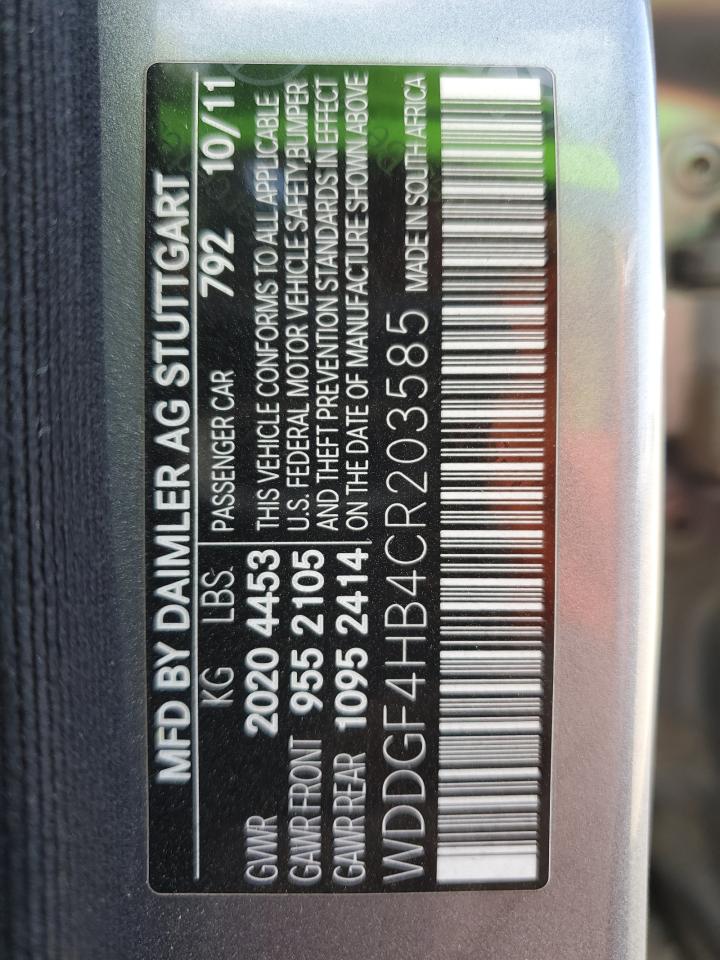 2012 Mercedes-Benz C 250 VIN: WDDGF4HB4CR203585 Lot: 85945845