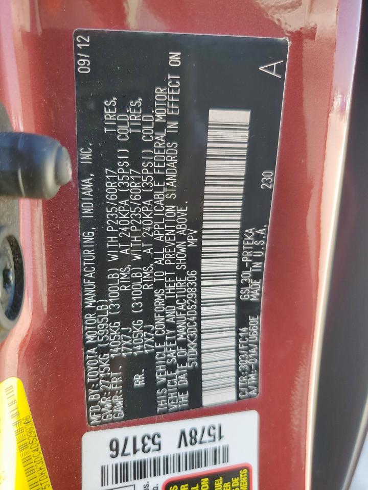 2013 Toyota Sienna Le VIN: 5TDKK3DC4DS298306 Lot: 85006295