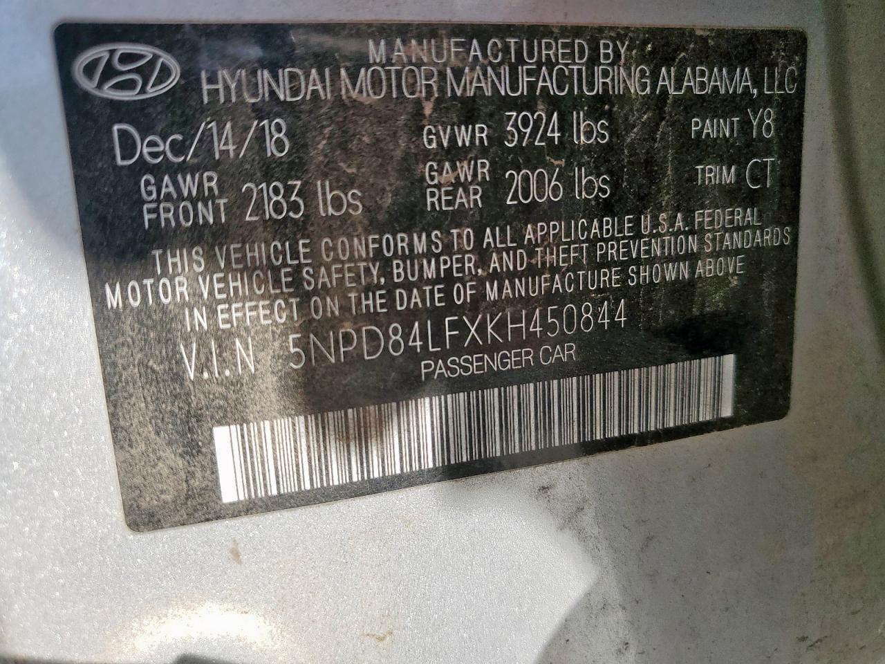 2019 Hyundai Elantra Sel VIN: 5NPD84LFXKH450844 Lot: 82317795
