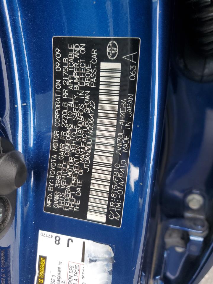 2010 Toyota Prius VIN: JTDKN3DU1A0064722 Lot: 85942395