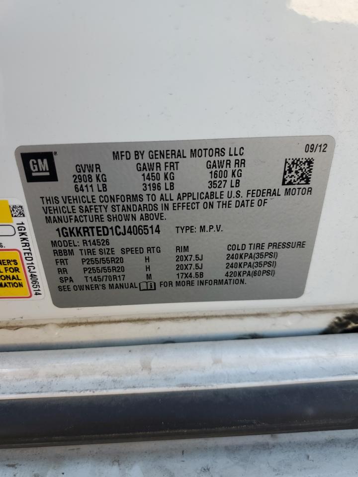 2012 GMC Acadia Denali VIN: 1GKKRTED1CJ406514 Lot: 87292905