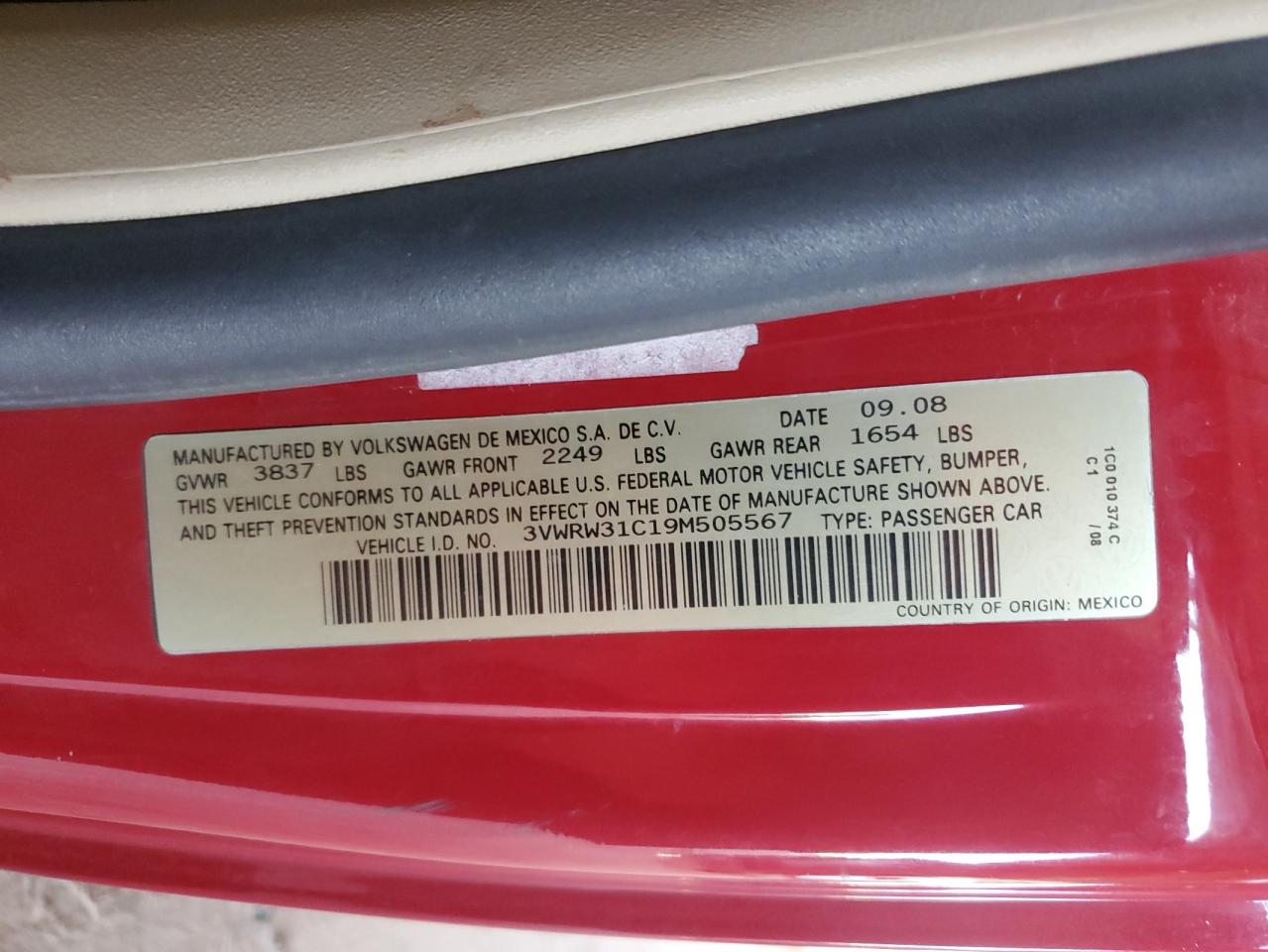 2009 Volkswagen New Beetle S VIN: 3VWRW31C19M505567 Lot: 90930245