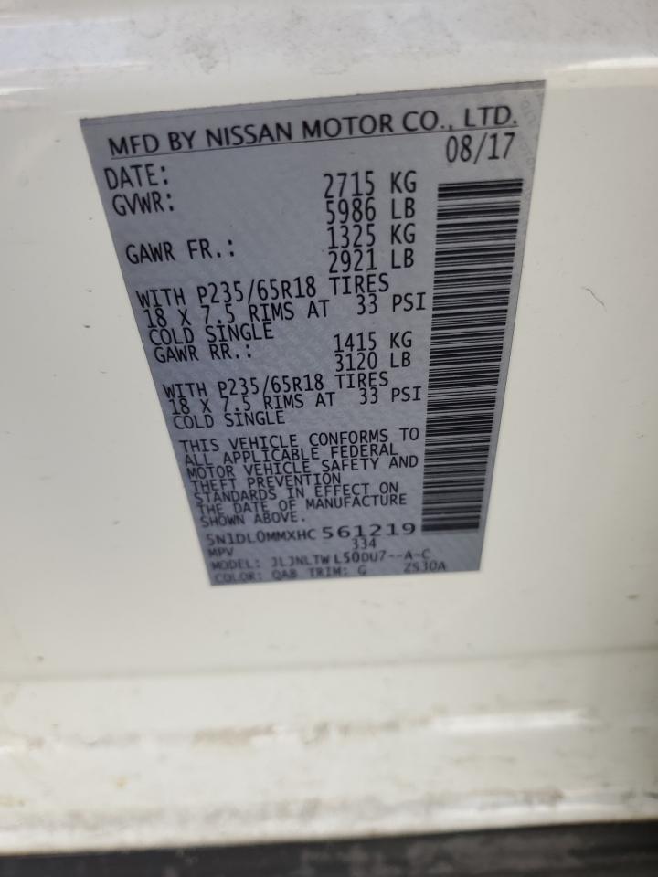 2017 Infiniti Qx60 VIN: 5N1DL0MMXHC561219 Lot: 82181135