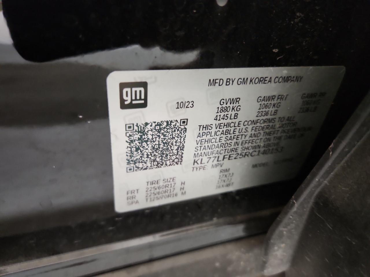 2024 Chevrolet Trax Ls VIN: KL77LFE25RC140153 Lot: 84625105