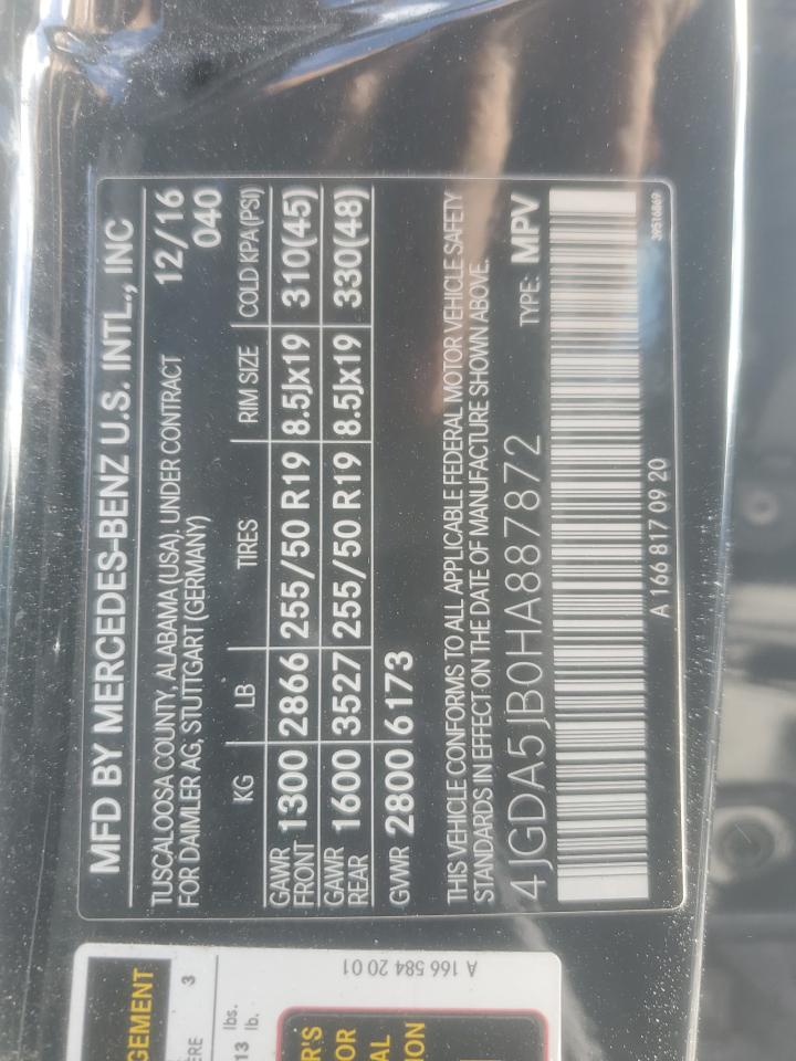 2017 Mercedes-Benz Gle 350 VIN: 4JGDA5JB0HA887872 Lot: 81829365