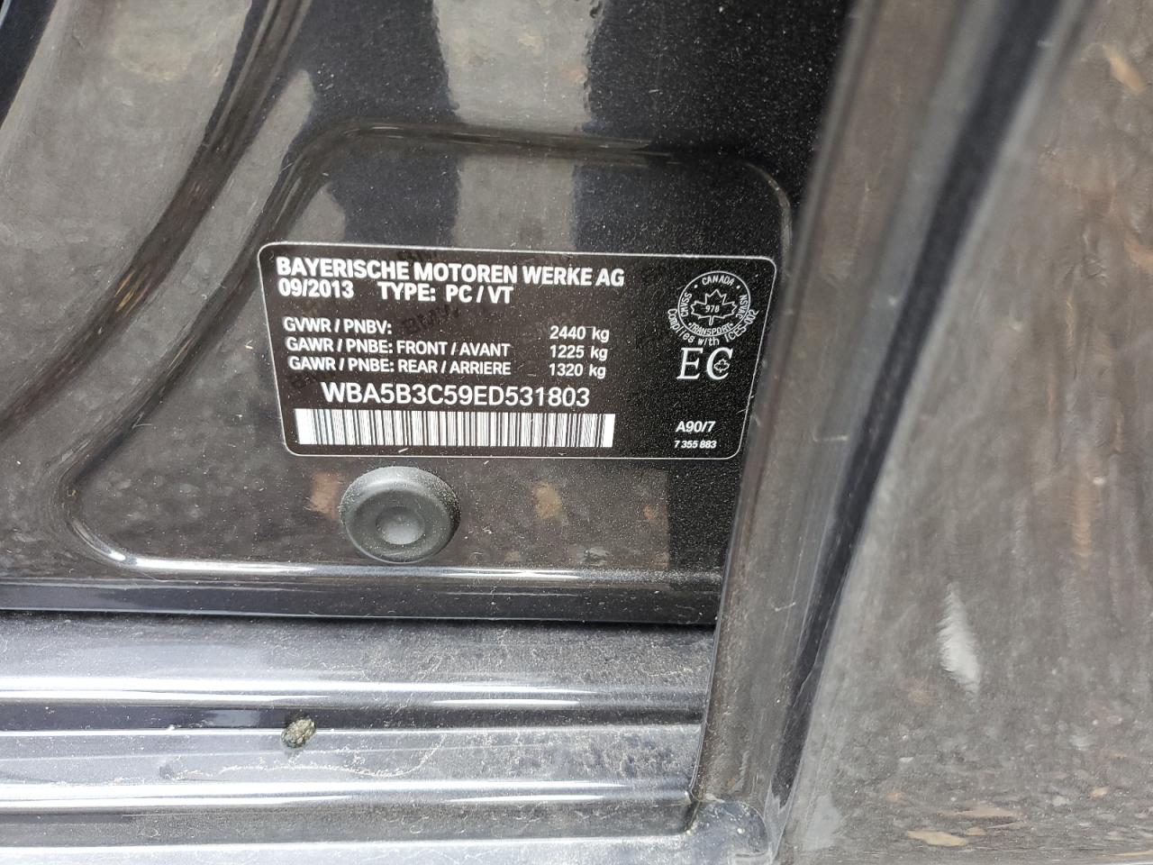 2014 BMW 535 Xi VIN: WBA5B3C59ED531803 Lot: 85826585