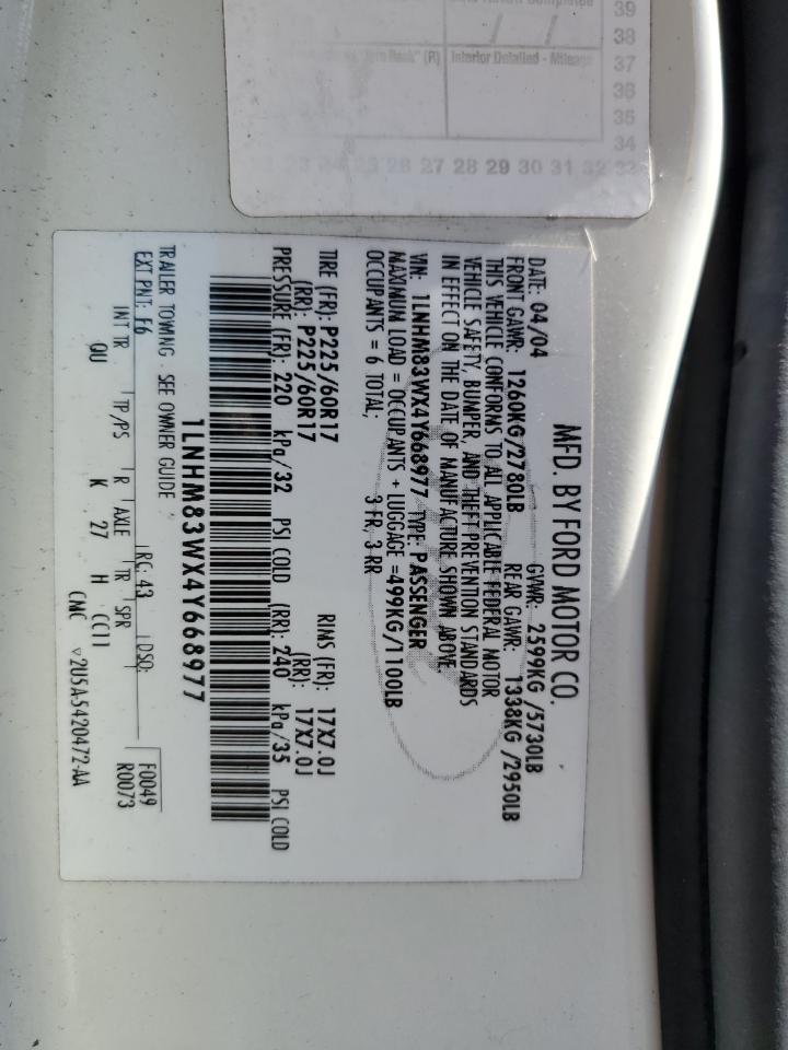 2004 Lincoln Town Car Ultimate VIN: 1LNHM83WX4Y668977 Lot: 85129955